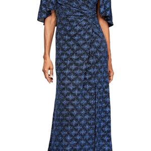 Elegant Blue Patterned Women's Dress